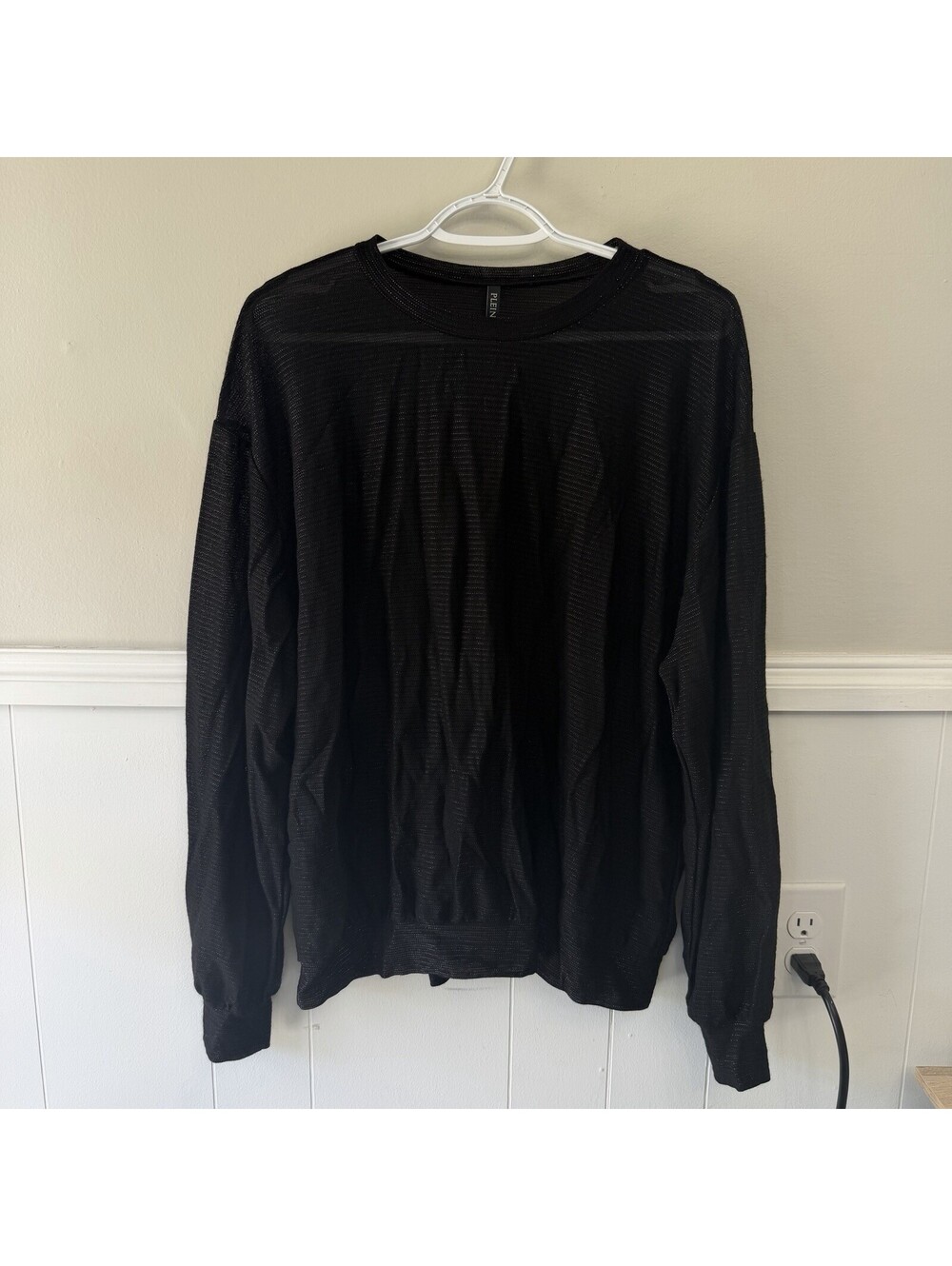 Plein Sud Jeanius Black Mesh Sparkly Top Long Avant Garde Sz L Grunge